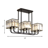 Lámpara de araña de cristal prismático vintage - Pantalla cúbica, 6/8 luces, negro - Ideal para sala de estar